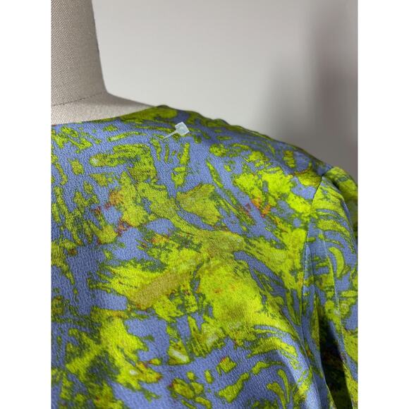 Hunter Dixon Silk Shift Dress 6 Long Sleeve Gray Colorful Gathered Draped - Picture 4 of 16